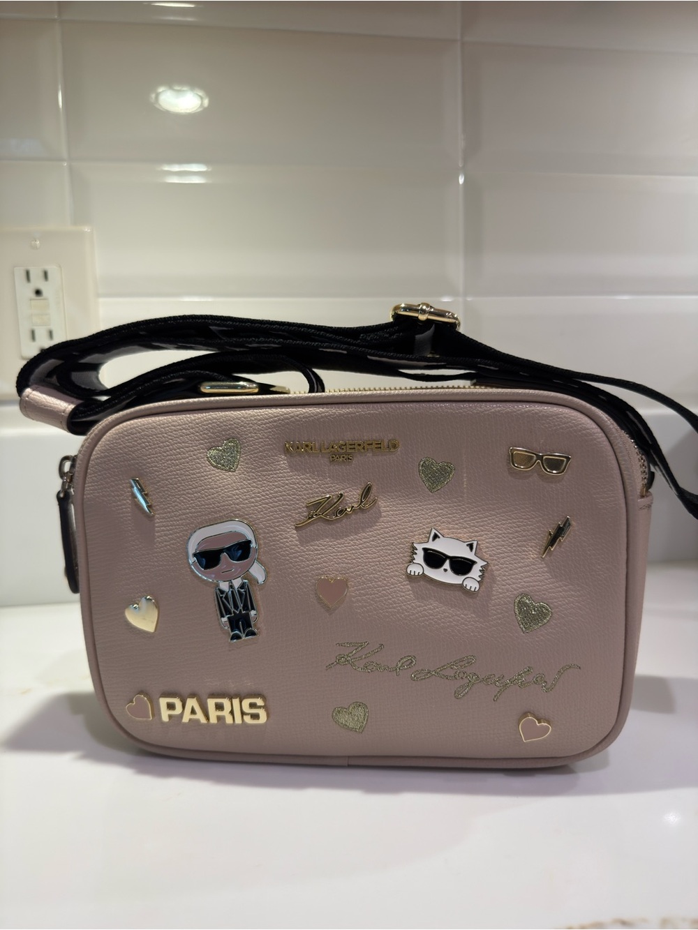 Karl Lagerfeld Blush Pink Embellished Crossbody Bag